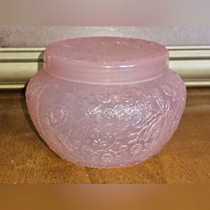 Pink Embossed Glass Vanity Jar with Lid